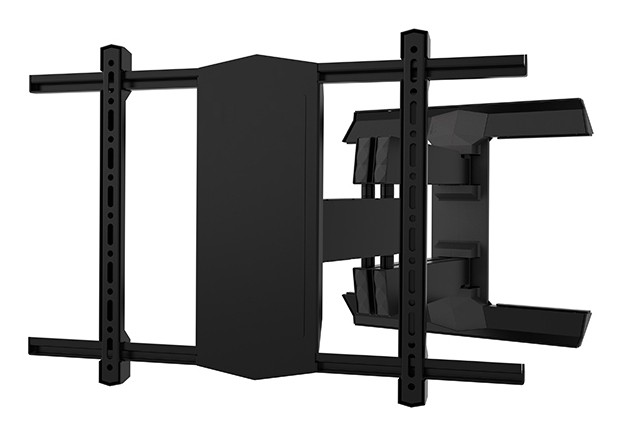 B-Tech Twin Cantilever TV Wall Mount for 75" screens, featuring a sleek black finish, sturdy metal construction, and adjustable arms for optimal viewing angles.
