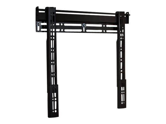 Black metal universal flat screen wall mount featuring adjustable brackets, designed for VESA 400 compatibility, with a sleek, minimalistic design for secure TV placement.