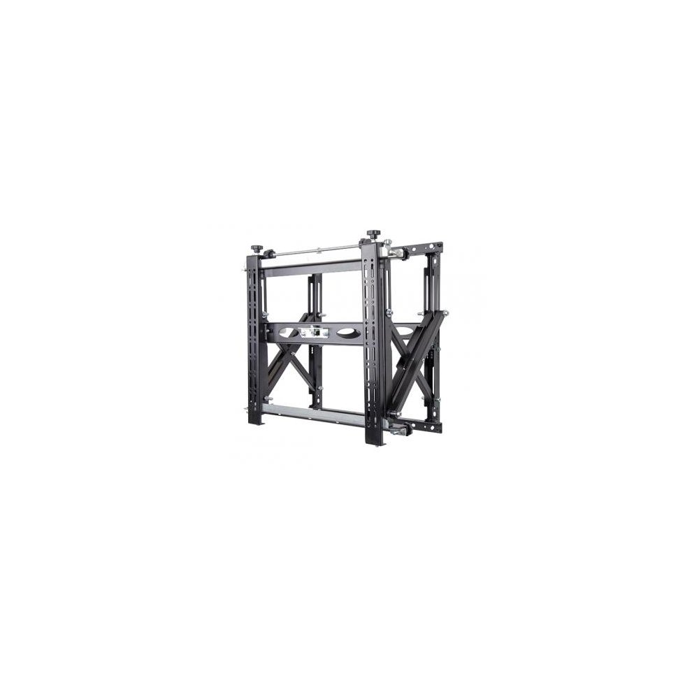B-Tech Universal Heavy Duty Pop-Out Wall Mount in black metal, featuring micro-adjustment capabilities and a sturdy, adjustable frame for secure TV mounting.