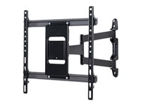 Ultra-slim black metal wall mount for flat screens, featuring adjustable brackets and a double-arm design for optimal positioning.