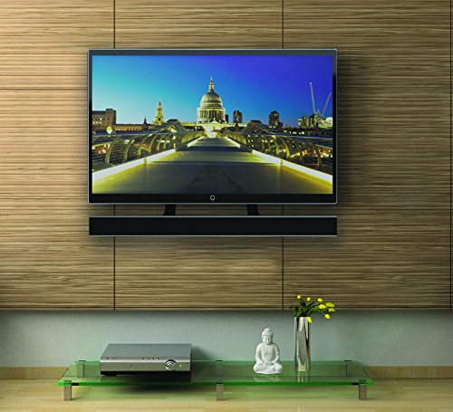 B-Tech VENTRY universal soundbar speaker mount in black, designed for wall mounting below a TV, featuring a sleek, minimalistic design that complements modern interiors.