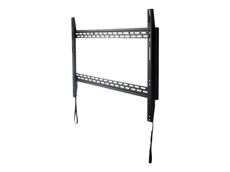 Extra-large black metal wall mount for flat screens, designed for 65" and larger TVs, featuring adjustable brackets and straps for secure installation.