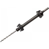 Black Bahco Quick-Eject Arbor with long shaft, spiral drill bit, and multi-construction holesaw attachment.