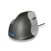 Right-handed ergonomic mouse in black with a sleek design, featuring a thumb rest, two buttons, and a scroll wheel, designed for comfort and reduced strain during use.
