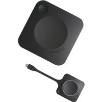 Black Barco ClickShare CX-20 Gen 2 wireless presentation system with HDMI, circular touch button, and USB-C connector.