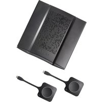 Black Barco CX‑50 G2 wireless presentation system with HDMI port, sleek design, and two matching USB-C buttons.