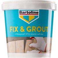 Bartoline Fix & Grout 1Kg tub, blue label with logo, waterproof formula for ceramic wall tiles.