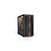 Black be quiet! Pure Base 500DX PC case with RGB lighting, mesh front panel, and tempered glass side window.