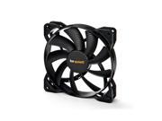 Black 140mm computer case fan with a sleek design, featuring a central logo, seven curved blades, and a durable plastic frame for efficient airflow and quiet operation.
