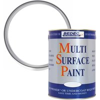White Bedec satin multi-surface paint 5L can with blue and orange text, silver lid, and BEDEC logo.