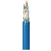 Blue Belden 10G Category 6 Enhanced cable with exposed twisted pairs and copper conductors.