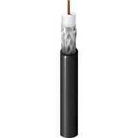 Black coaxial cable with copper core and braided shielding, model Belden H12500.