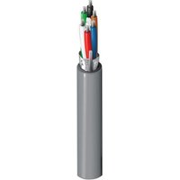 Gray Belden RS-232 cable with exposed multicolored wires, #24-6c, SR-PVC jacket.