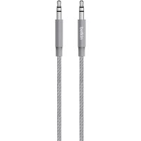 Grey Belkin 1.2m audio cable with 3.5mm connectors and braided exterior.