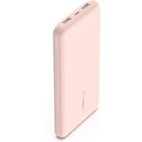 Rose gold Belkin BOOST↑CHARGE 10000 mAh power bank with dual USB ports and LED charge indicators