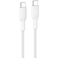 White Belkin BoostCharge Pro USB-C cable, 1 meter, with braided texture and USB-C connectors on both ends.