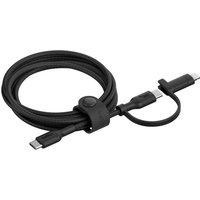 Black Belkin BoostCharge Pro USB 2.0 cable, 1.5m, with USB-C and Lightning connectors, coiled with a strap.