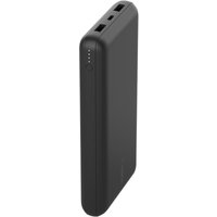 Black Belkin power bank, 20000 mAh, slim rectangular design with dual USB ports and LED charge indicators.