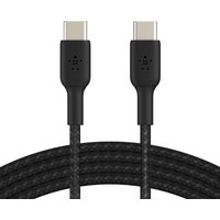 Black Belkin USB-C cable, 2 meters long, braided design with USB-C connectors on both ends.