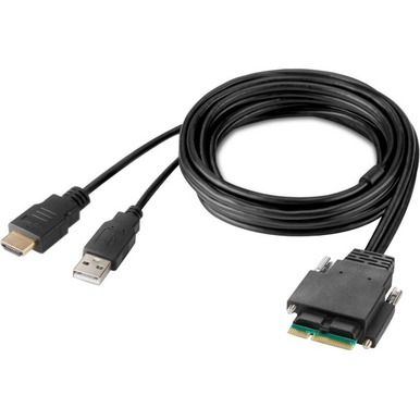 Black 6-foot HDMI cable with a USB connector on one end and a DVI connector on the other, featuring sturdy plastic connectors and flexible rubber insulation.