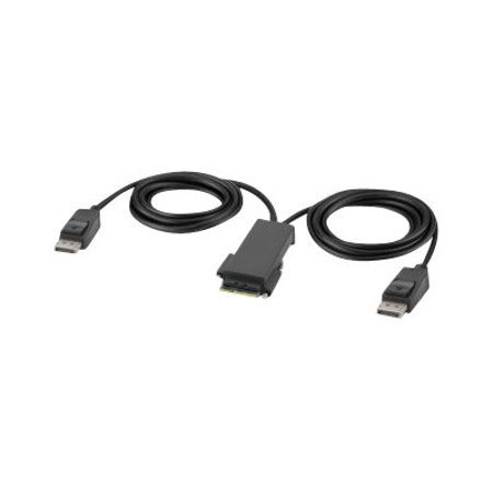 Black KVM cable by Belkin, 1.8 meters long, featuring two USB connectors and a central connector for seamless device connection.