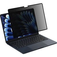 Belkin ScreenForce 13.6" laptop privacy screen, black frame, semi-transparent, attached to open laptop.