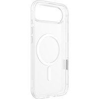 Transparent Belkin SheerForce phone case with MagSafe compatibility, clear design, and precise cutouts for buttons.