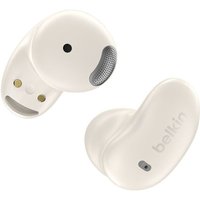 White Belkin SoundForm in-ear headset with USB Type-C, Bluetooth, and dual connectivity for calls and music.