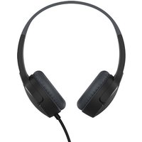 Black Belkin SoundForm Mini wired on-ear headphones for kids with cushioned ear pads and adjustable headband.