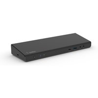Black Belkin USB-C 4K Dock 85W with multiple ports, slim rectangular design, and LED indicators on the front.