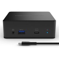 Black Belkin USB-C dual display docking station with USB 3.2 Gen 1 ports and Type-C connector cable.