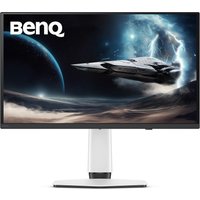 BenQ EX271UZ 26.5" monitor, slim black bezel, 4K resolution, space-themed display, white stand.