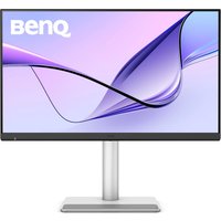 BenQ MA270S 27" 5K monitor with slim bezels, silver stand, and vibrant display showing abstract purple and blue design.