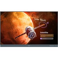 BenQ RP8605 interactive whiteboard, 86-inch, 4K display, showing a satellite illustration with labeled features.