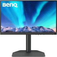 BenQ SW272U 27" 4K monitor with slim bezels, black stand, and vibrant display showing a mountain landscape.