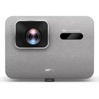 BenQ TK705STi short throw projector, gray with large lens, 4K UHD logo, and sleek rectangular design.