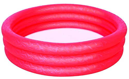 Bright pink, inflatable Bestway 3 Ring paddling pool, measuring 4ft in diameter, featuring three textured rings and a smooth interior for water play.