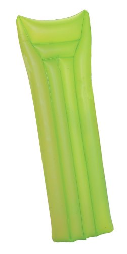 Bright green inflatable lilo with a smooth matte finish, measuring 183 cm in length, featuring a simple rectangular design and three air chambers for buoyancy.
