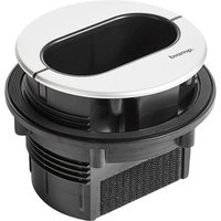 Black and silver Biamp EasyConnect MC1 cable management port with circular design and open slot for cable access.