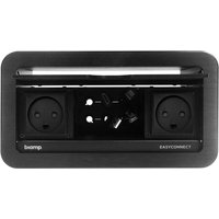 Black Biamp EsyConnec EC-P-CH power module with dual sockets and sleek rectangular design.