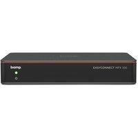 Black Biamp EsyConnec MPX 100 device with red trim, single green LED indicator, and white logo on the front panel.