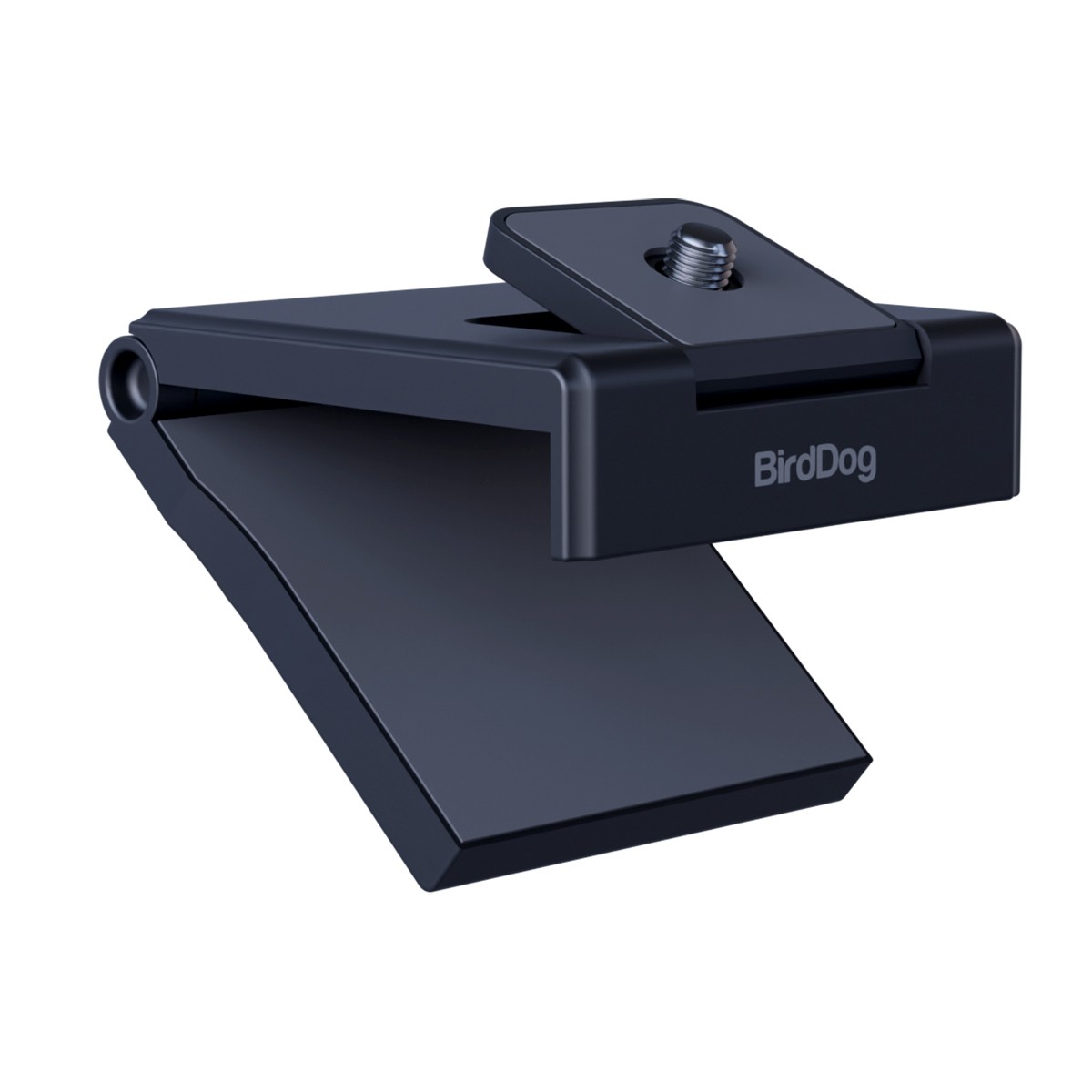 Black BIRDDOG MAKI Live Monitor Mount features a sturdy clamp design with a threaded mount, ideal for securing monitors in various setups.