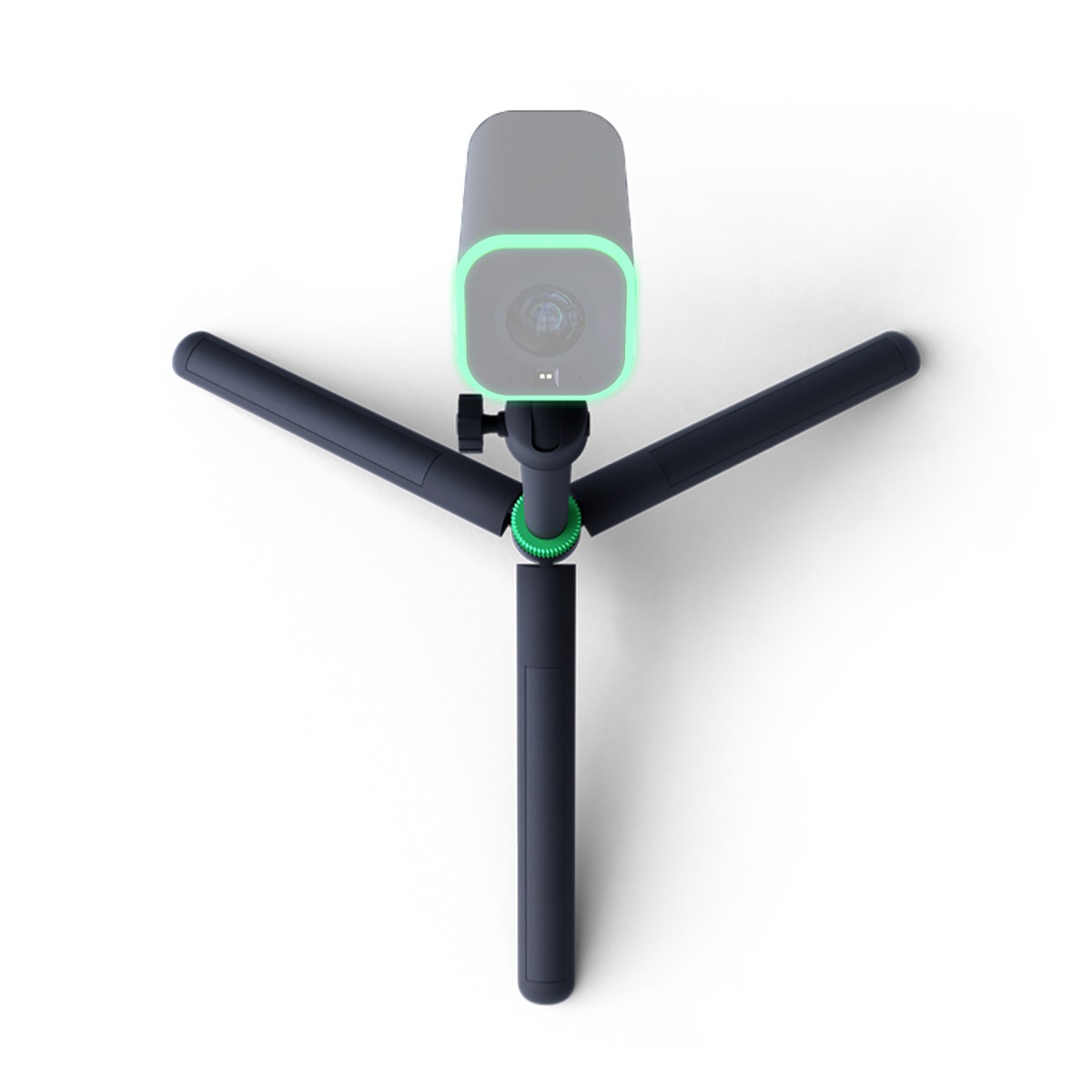 Black and green BIRDDOG MAKI Live Tripod featuring a compact design with three extendable legs and a cylindrical top housing a camera lens and control interface.