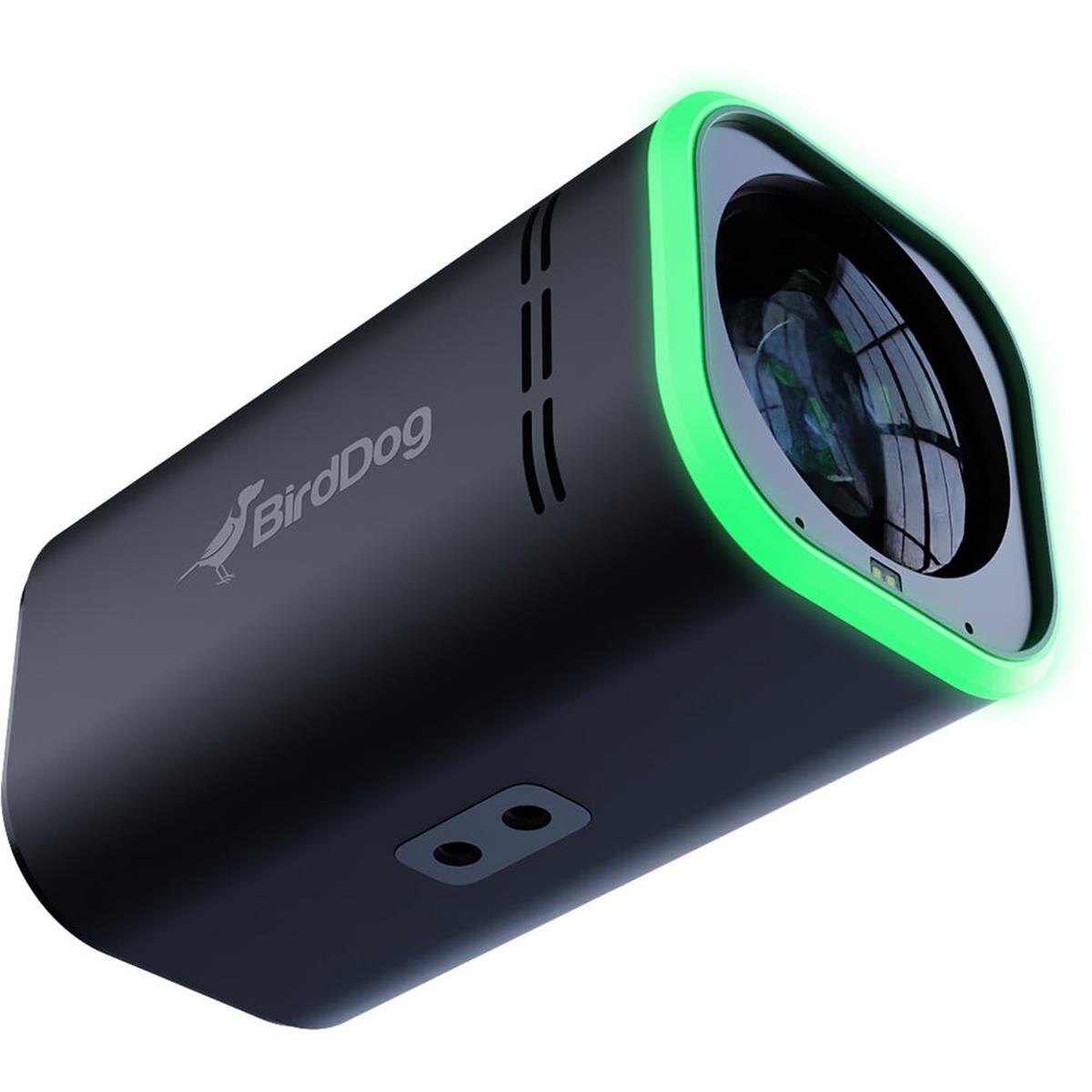 Compact black camera with a green accent around the lens, featuring a sleek design, logo on the side, and a high-quality lens for enhanced imaging capabilities.