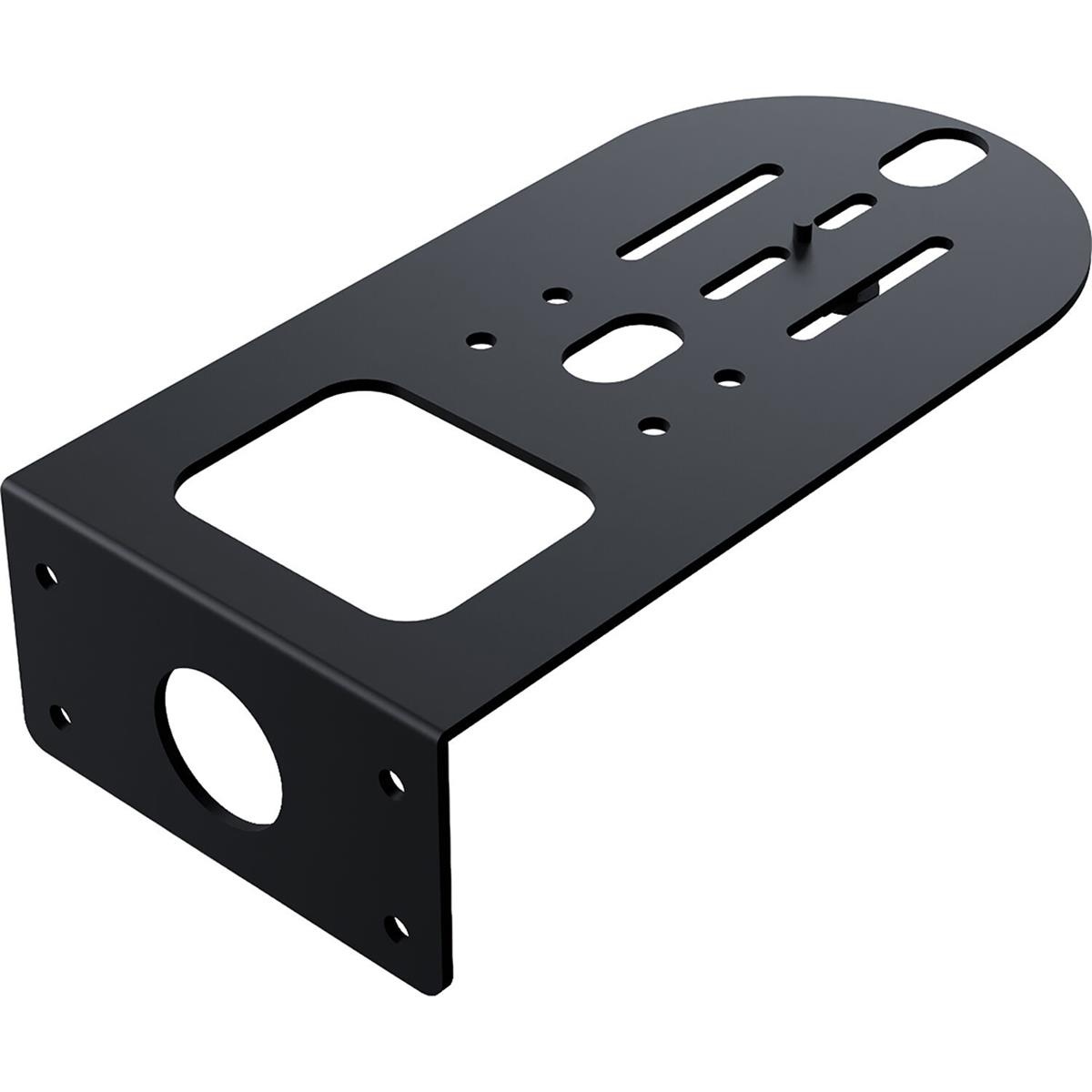 Black metal wall mount bracket with multiple mounting holes and cutouts, designed for BIRDDOG X1/Ultra devices, featuring a sleek, sturdy construction.