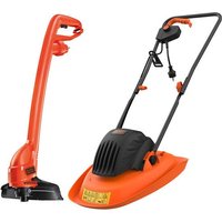 Black and orange Black & Decker push lawn mower with ergonomic handle and compact design.