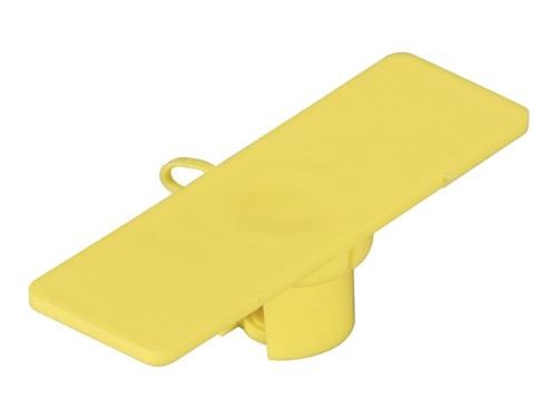 Black Box CLE ID G 5/8X2"L SMR in bright yellow plastic, featuring a rectangular shape with a central mounting point and a loop for attachment.