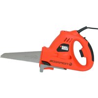 Orange Black + Decker Scorpion saw with ergonomic handle, 400W motor, and silver blade.