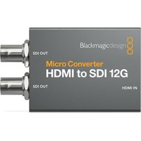 Blackmagic Design video signal converter, gray with HDMI to SDI 12G labeling and dual SDI outputs.