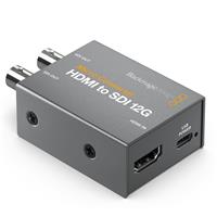 Compact gray video signal converter with HDMI input and dual SDI outputs, featuring a USB-C port for power and labeled connectors for easy identification.